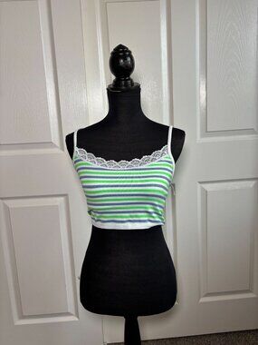 Aerie striped lace trim cami crop top size L
